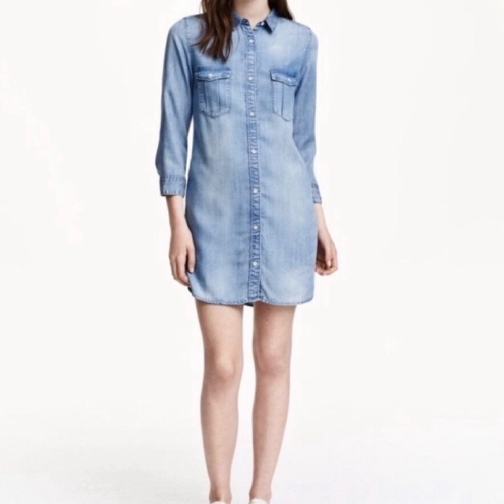 H&M &denim light blue tunic blouse